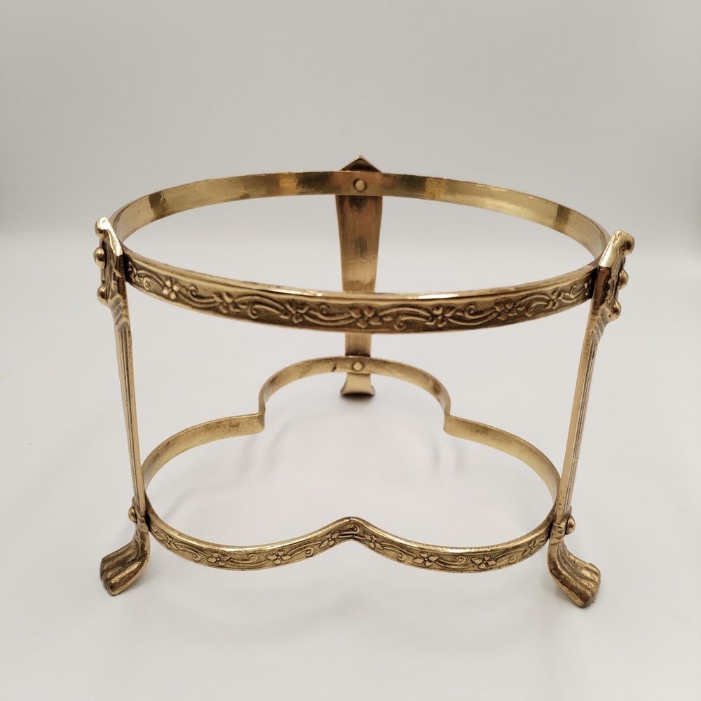 Vintage GATCO Solid Brass Pot Stand Planter Holder Pedestal Embossed India 5"x6"